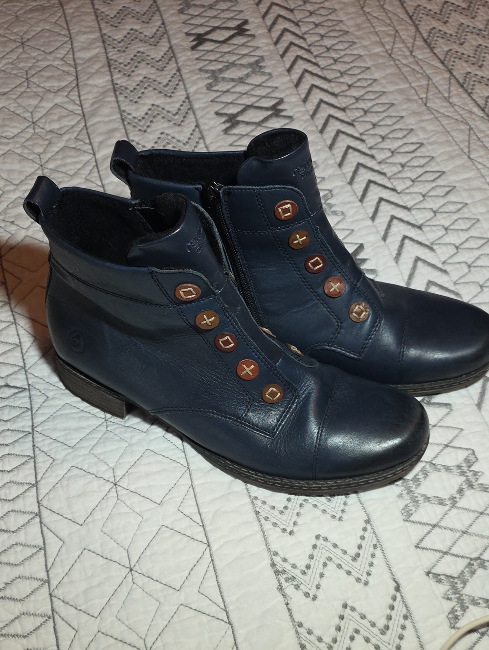 Remonte Navy Leather Button-Accent Ankle Booties